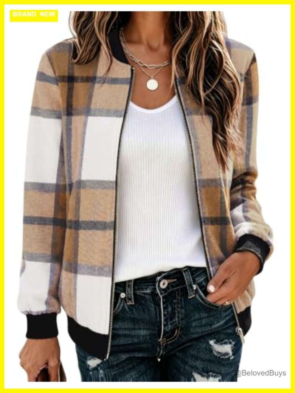 Lightweight cotton-wool blend plaid flannel bomber jacket